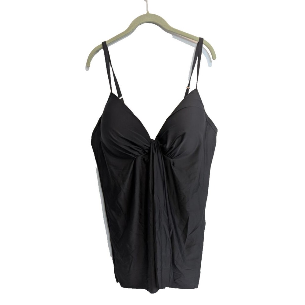Simply Fit Swimwear One Piece Swimdress Waist Minimizer, tummy control 3X black